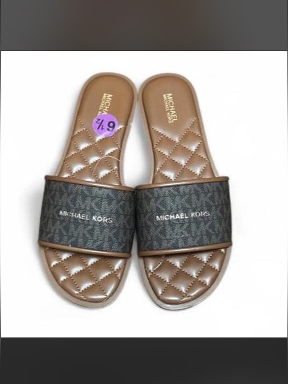New Michael Kors Brown Quilted Footbed Slide Sandals 6.5.